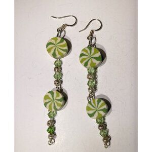 Green Swirl Candy Hook Dangle Crystal Earrings